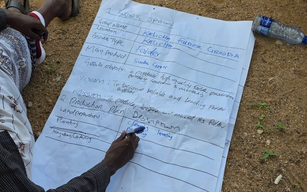Handwritten business plan for a community fodder enterprise group